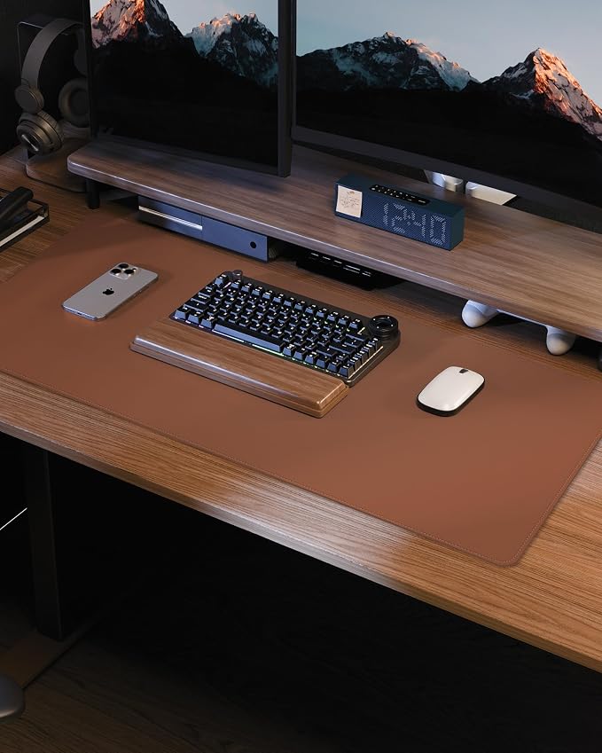 AFIING Desk Pad Protector 23.6" x 13.7" - Non-Slip Waterproof PU Leather Desk Mat for Mouse, Keyboard, Laptop, Office and Home Workspace (Brown)
