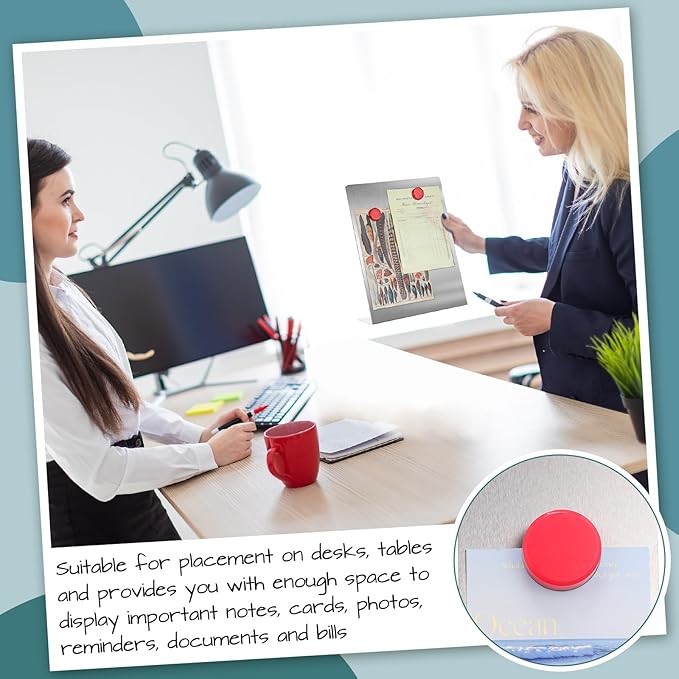 Fainne 2 Pcs Magnetic Bulletin Board with Easel Stand Mini Magnet Metal Tabletop Memo Display Board for Back to School Menu Table Office Supplies (Silver,11 x 8.5 Inches)
