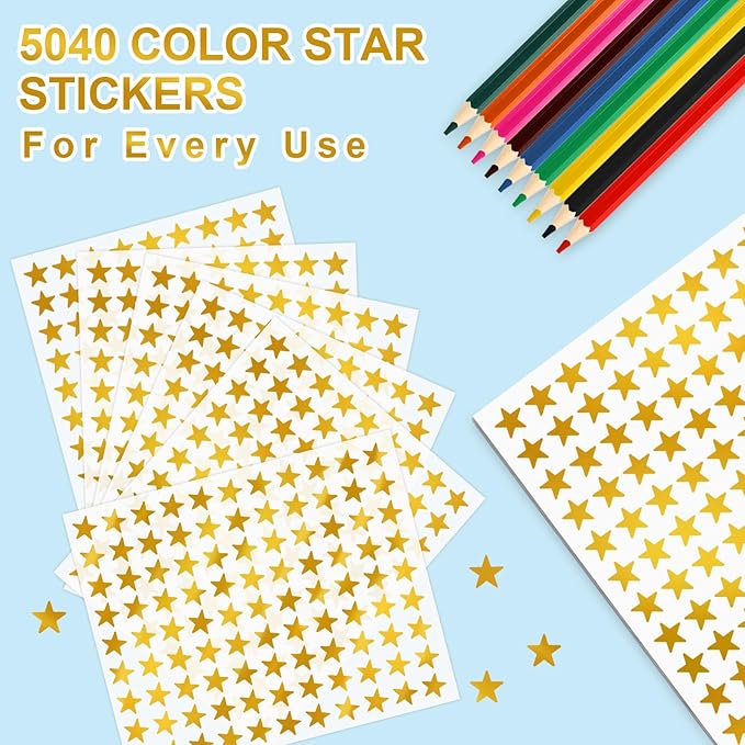 5040 PCS 0.6" Foil Star Metallic Stickers - Kids Reward & Behavior Chart Stickers, School & Classroom Supplies, DIY
