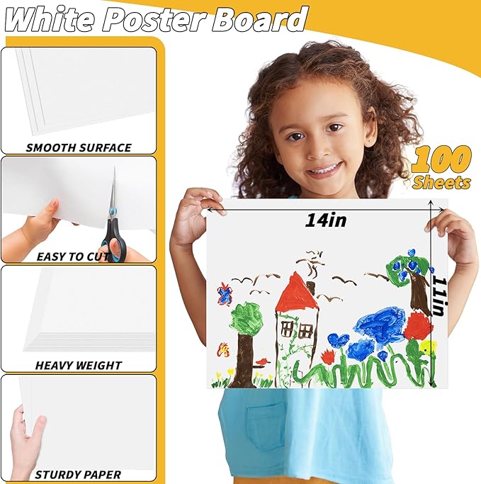 100 Pcs 11 x 14 In Poster Board White Poster Board Paper Bulk 250 GSM Thickness Vision Boards Smart PosterBoard for Drawing School Arts Craft Projects Presentations Scrapbooking Blank Graphic Display