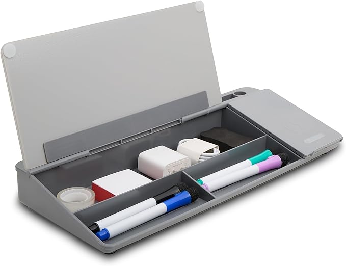 GAROOD Desktop Dry Erase Board with Storage Grey Color Desk White Board Desk Board Glass Desktop White Board with Stand Home Office Organizer Phone Holder 15.8X7X2 inches