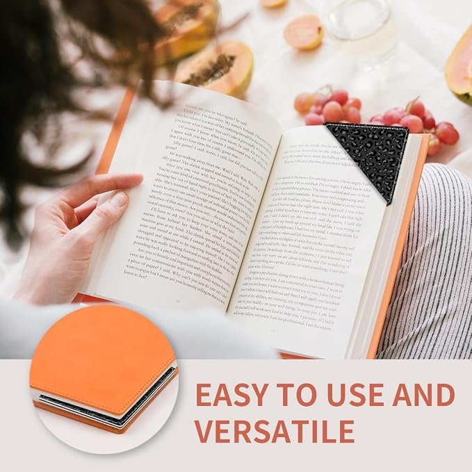Cute Leather Bookmarks, Fun Triangle Making Corner Bookmark, Book Accessories for Reading Book Lovers, Unbreakable Page Markers for Women Men Black Grey Leopard
