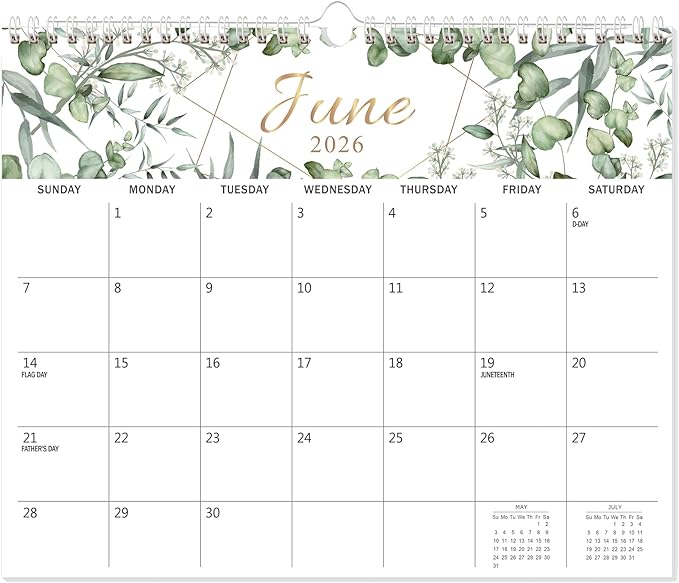GuassLee Wall Calendar 2026, 19-Months Hanging Desk/Wall Calendar Runs From Jun. 2026 to Dec. 2027, 14" x 11.5" Monthly Planner Wall with Thick Paper, Plant Design for Office School Home Organizing
