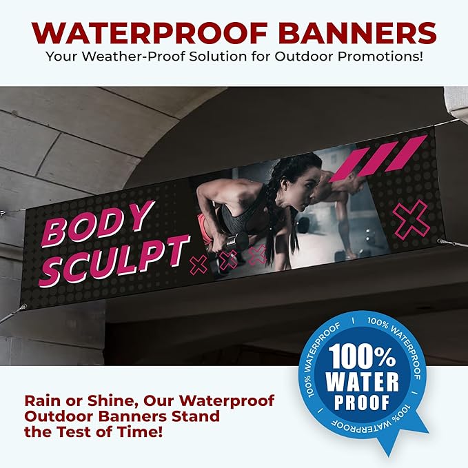 Body Scullpt Large Banners and Signs for Outdoor by Mavis Printing-Polyester Banner with 4 Holes for Easy Hang Indoor & Outdoor|4x1 Feet HD Print Sign to Promote Church| Made in USA