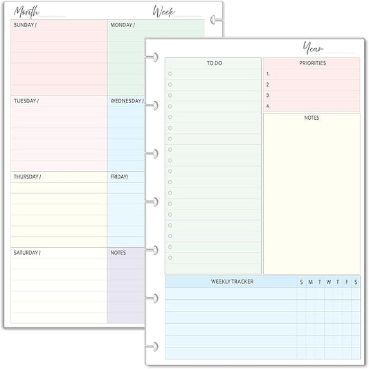 Weekly Planner Inserts – Undated Weekly Calendar Planner Refills for 7-Disc Mini Planners (4.5 x 7 Inch) | NOTIQ Mini Capsule S6 Compatible