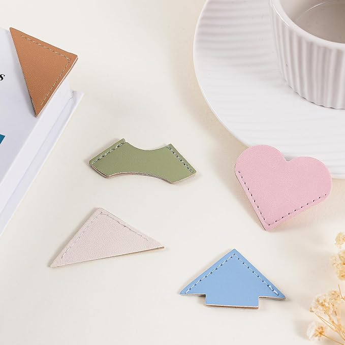 8 Pcs Colorful Geometric Shaped Leather Bookmarks, Stylish Corner Page Accessories, Geometric Themed Book Page Holders, Durable Book Markers for Reading, Reading Gifts for Women Teens & Book Lovers