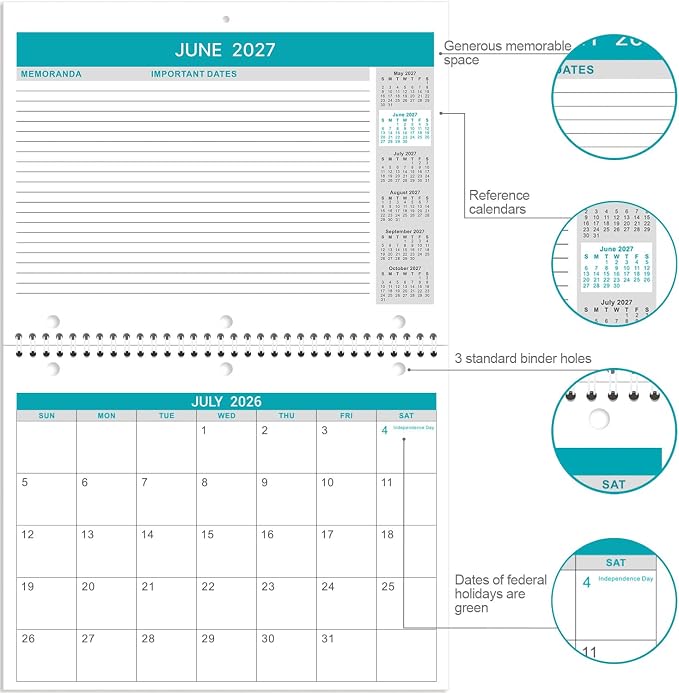 2026-2027 Wall Calendar - 2 Pack Monthly Wall and Desk Calendars, 18 Months from Jul 2026 - Dec 2027, 11"x 8.5", Thick Paper