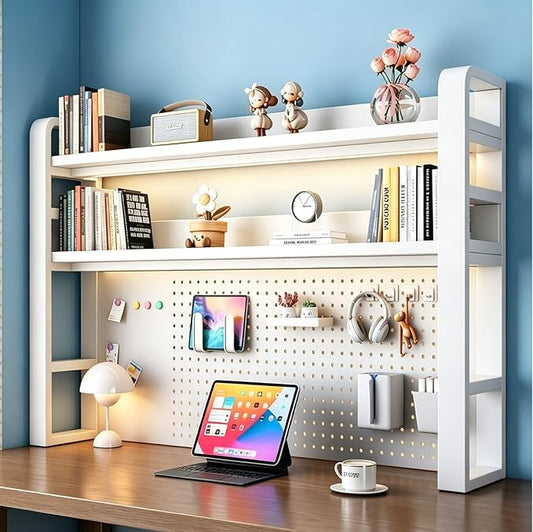 Desk Shelf Organizer with Pegboard & Storage Parts, 45kg Heavy Duty Desk Hutch, Desktop Storage Rack for Office & Home Office Shelves White Shelf/Whiteboard (3-Tier) 21.7×10×36.7"