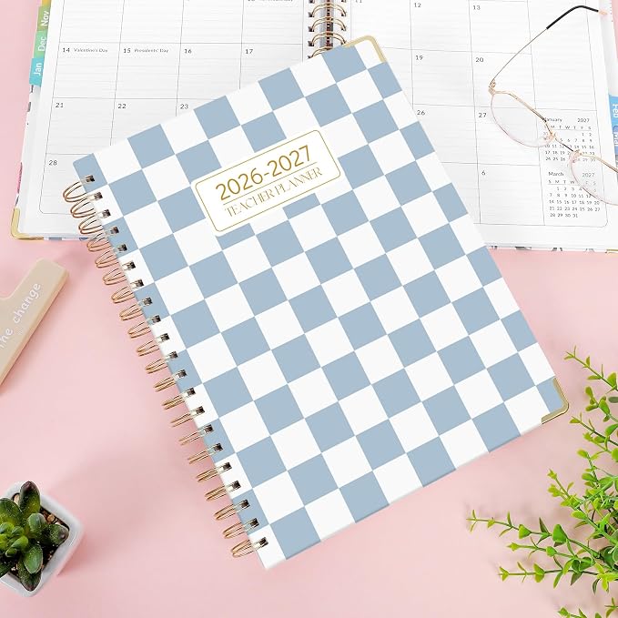 SKYDUE Teacher Planner 2026-2027 Academic Year, 8.5" x 11" Deluxe Teacher Lesson Planner with Monthly Tabs & Stickers, Lesson Plan Book 26-27, Grid