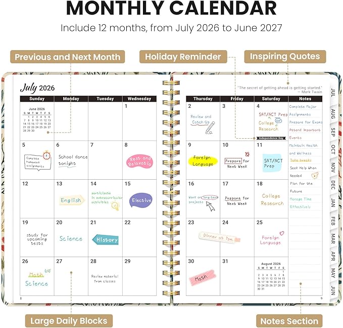 Planner 2026-2027, Monthly and Weekly Academic Planner July 2026 - June 2027, Hardcover Student Teacher Planning Agenda Calendar Book with Tabs, Perfect for Office School Supplies, A4 (8.5" x 11") - Herbs