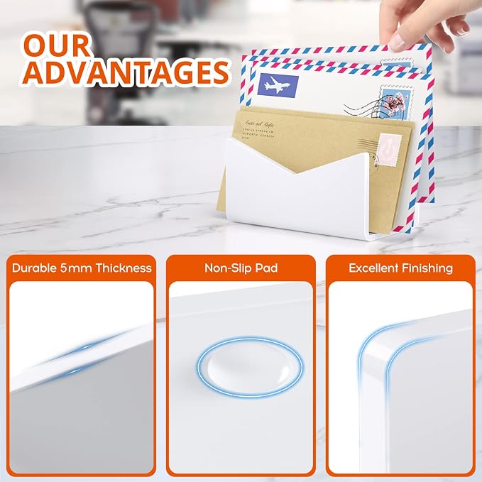 Richboom Acrylic Mail Holder, Envelope Holder for Desk Countertop Letter Holder for Home Office School (1 Section White)