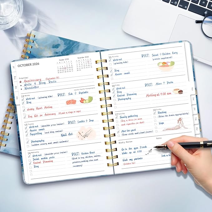 Lonely Oak Academic Planner 2026-2027, Daily Weekly and Monthly Agenda Planner 6.18" x 8.5" with Tabs, 12 Months Spiral School Year A5 Calendar from Jul.2026 to Jun.2027 for Student and Teacher (Dark Blue)