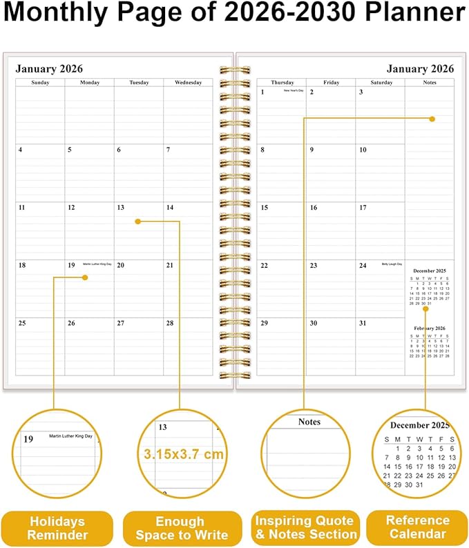 2026-2030 Monthly Planner - 57 Month PLanner Calendar from April 2026 to December 2030, 5 Year Planner 2026-2030 with Flexible Cover, Inner Pocket, Perfect for Home | School | Office, 5.8" x 8.5", Pink
