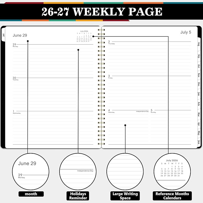 2026-2027 Planner – Jun. 2026 - Jul. 2027, 2026-2027 Planner Weekly and Monthly, 8.5" x 11", Academic Planner 26-27 with Monthly Tabs, Spiral Binding, Thick Paper - Classic Black