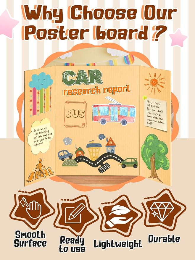 Cosweet 6 Pack Small Trifold Poster Board 21" x 14" - Premium Quality Thick White Presentation Boards for Science Fair School Project, Display Board for Classroom Business Supplies