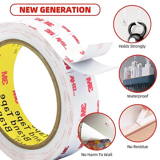 3M Double Sided Tape Heavy Duty, 1" x 9.85FT Removable Mounting Tape for Wall, Extra Strong Foam Tape, Picture Hanging Adhesive Strips Waterproof for Cars, Walls, Home, Office Décor
