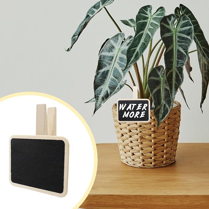 Wealrit 20 PCS Wooden Mini Chalkboard Blackboard with Clip Message Chalk Board Tag Signs Basket Labels for Memo,Note Taking(Rectangle)