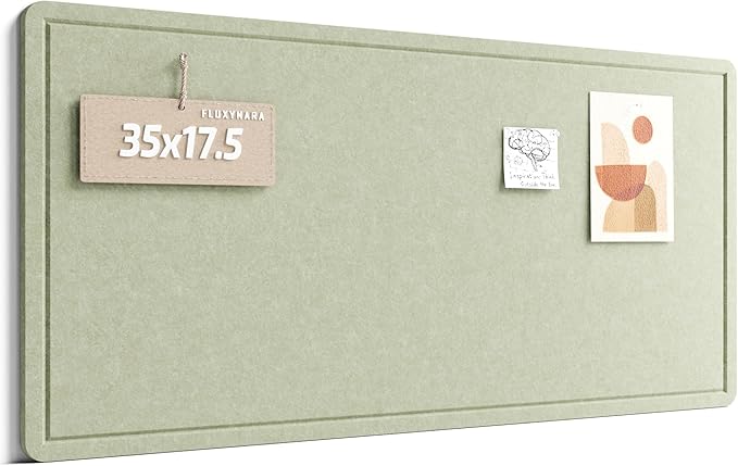 Fluxynara Bulletin Board, 35" x 17.5" Cork Board Alternative with 12 Safe Removable Adhesive Tabs, Foldable Felt Pin Board for Home Office, Classroom, Bedroom,Entryway for Walls—Sage