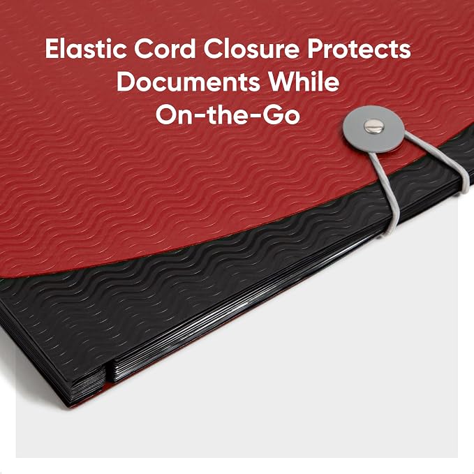 Smead Poly Frequency Expandable File Folders Letter Size, 12 Pockets, Flap & Cord Closure, Red/Black (70866) (Pack of 12)