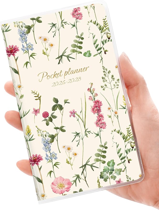 SUNEE Pocket Calendar May 2026 to June 2028 - Two Year Monthly Planner Small Calendar 3.5" x 6" Organizer for Daily & Yearly Schedule - Compact Agenda Notebook for School, Work, Women, Wildflowers
