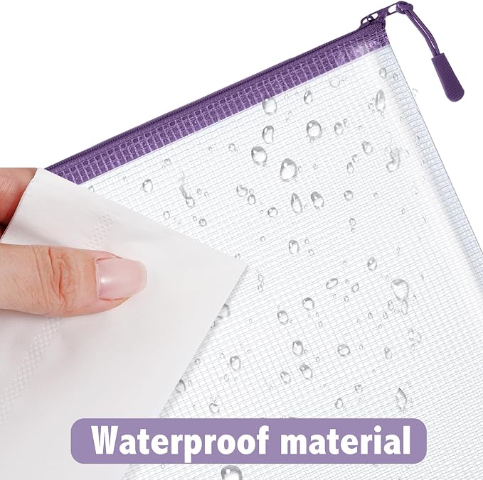 Feifeiya 24 Pack Purple Mesh Zipper Pouch Bags, A4 Size Clear Mesh Zipper Storage Bags Bulk for School Office Organization