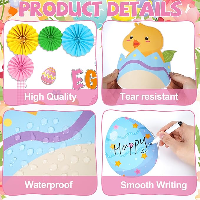 Easter Spring Bulletin Board Decorations Set Easter Bunny Egg Classroom Decorations with 3D Paper Fans We are Egg Cited for Spring Floral Peeps Cutouts for School Church Office Chalkboard Wall Decor