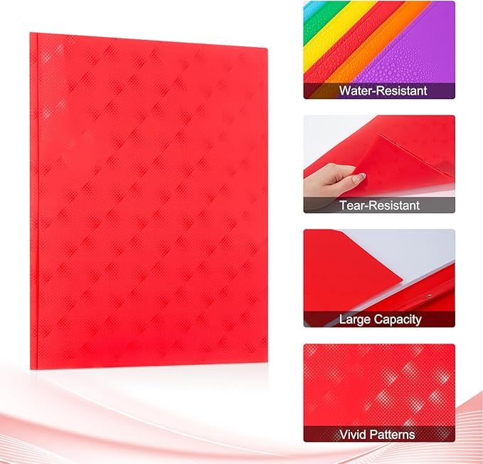 ViVin Plastic Folders with Pockets and Prongs,6 Pack,Heavy Duty 2-Pocket File Folder with 3 Fasteners,Fits Letter Size Paper,for School Home and Office(Bright Red)