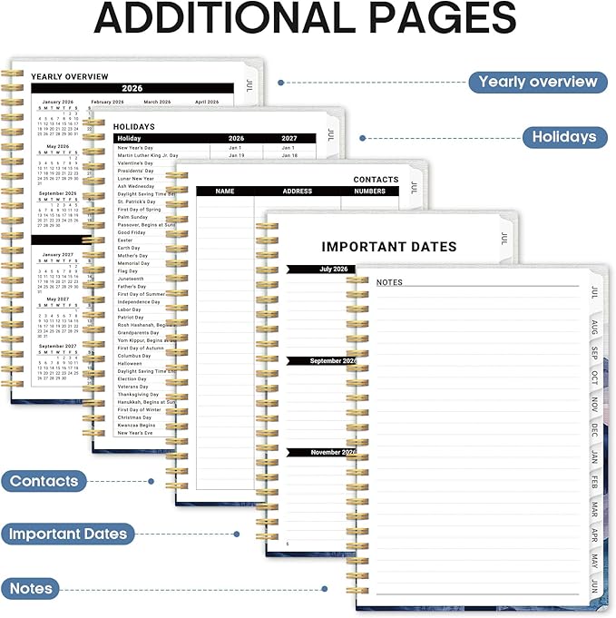 Planner 2026-2027, Academic Monthly and Weekly Calendar Planner for Women, July 2026 - June 2027, Hardcover Pretty Agenda Planner Book with Tabs, Spiral Daily Organizer for School Office Home Supplies, 8.5" x 11" - Distant Peaks
