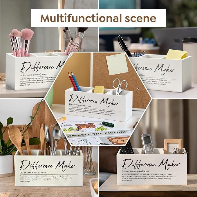Difference Maker Gift Pen Pencil Holder, Appreciation Gifts for Coworkers Leaders Teachers Wood Desk Organizer and Accessories, Difference Maker Makeup Brush Holder Organizer for Bathroom Vanity