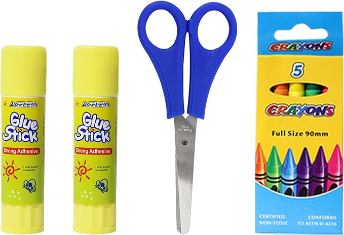 22 Piece Bulk School Supplies Kit for K-12 - Essential Box of School Supplies for Elementary, Middle, and High School Students - Pens, Pencils, Crayons