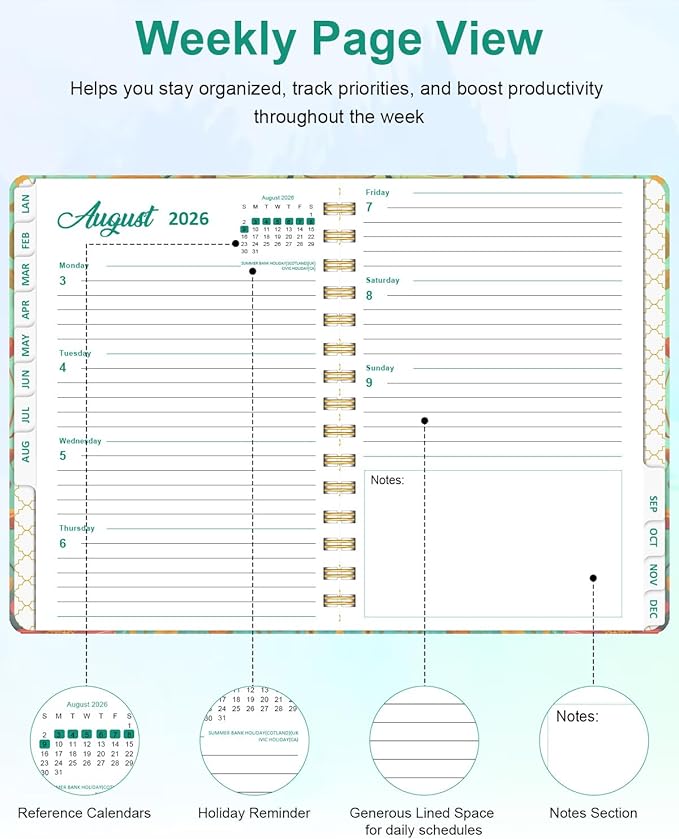 2026 Weekly and Monthly Planner - 2026 Hardcover Calendar Planner, Jan. 2026 - Dec. 2026, Daily Agenda Book with Tabs, Twin-Wire Binding, Back Pocket, School Teacher Student Supplies, A5(6.3" x 8.5") (Bird)