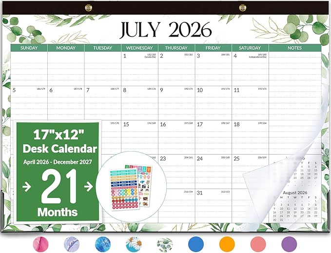 Forvencer Desk Calendar 2026-2027, 21 Months Calendar Runs from April 2026 to December 2027, 17" x 12" Large 2026 Wall Calendar Monthly Planner with Plastic Cover for Home School Office