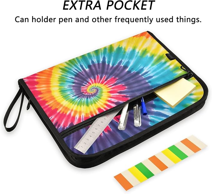 Expanding File Folder Tie Dye Rainbow Swirl Accordion File Organizer 13 Pockets Document Organizer with Zipper Labels A4 Letter Office Storage
