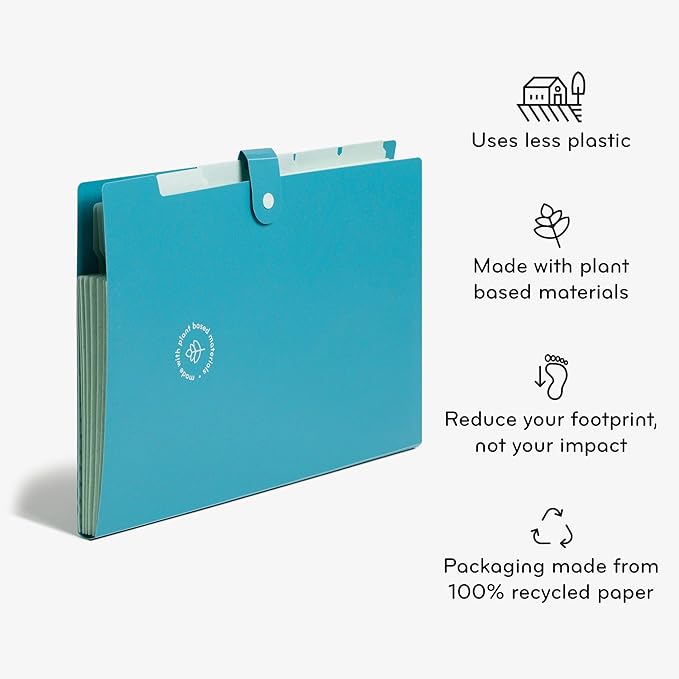 U Brands U-Eco 6 Pocket Poly Expandable Folder, Set of 3, Assorted Brights, Snap Button Closure, Letter Size (6592U01-12)