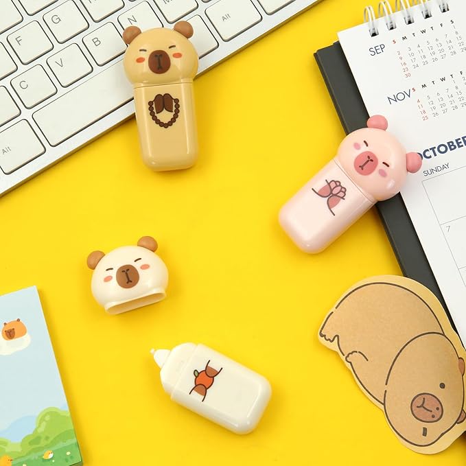 Geluode 3 Pack Capybara Correction Tape Cartoon Correction Tape Cute White Out Cute Capy School Supplies for Student Writing Office School Stationery Supplies, 1/5in.x 19.7ft.(5mm x 6m)