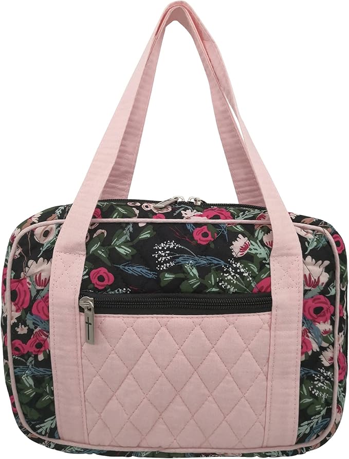 DIWI Quilted Bible Cover Extra Large Sizes 11.25 X 8.25 X 2.75 Inches Bible Tote Good Book Case (XL, C2 Jungle Pink) Flowers