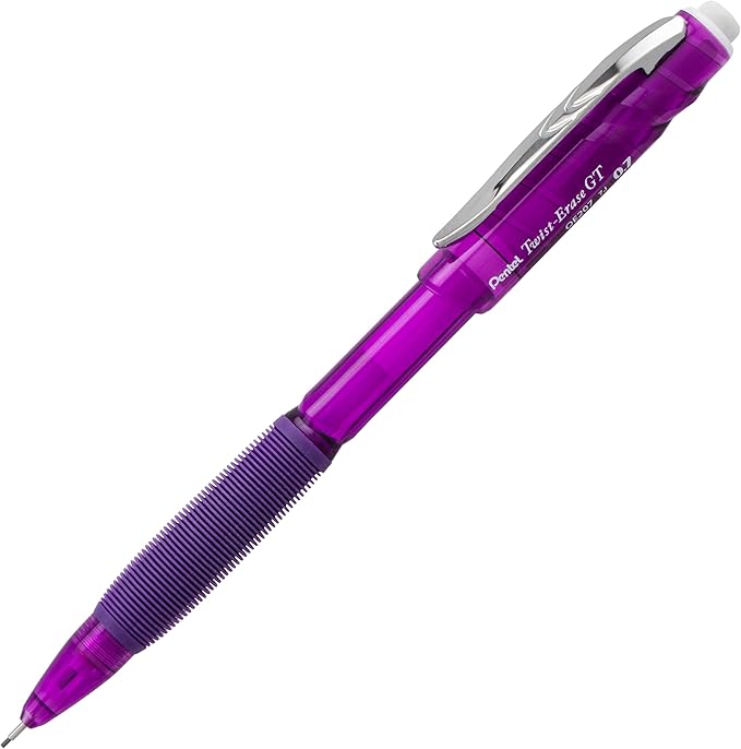 Pentel Twist-Erase GT, (0.7mm), Mechanical Pencil Transparent Violet, Box of 12 (QE207V)