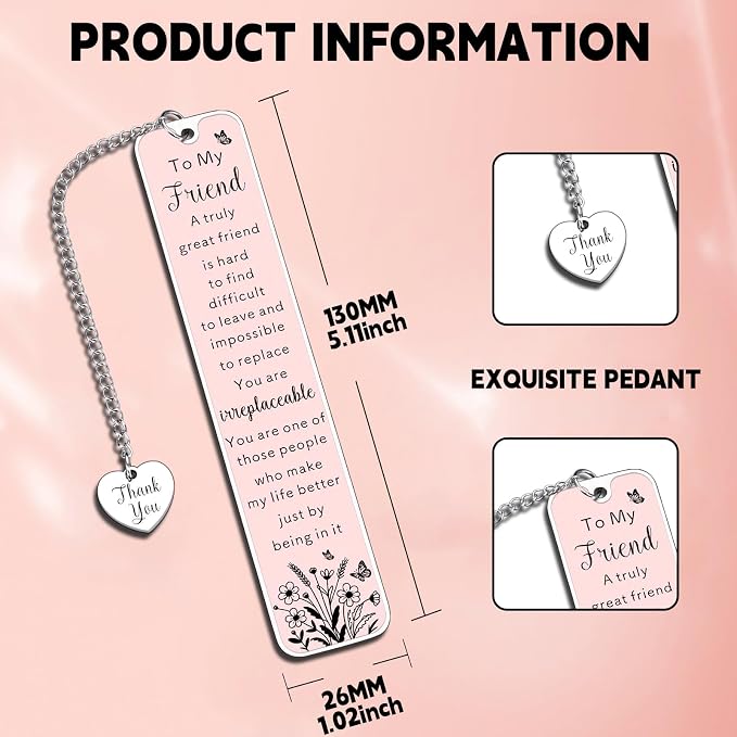 Friend Bookmark Gifts for Friends Women Galentines Day Gifts for Her Friendship Bestie Gift for Women Birthday Long Distance Friendship Gift for Bestfriend BFF Valentines Thoughtful Present for Female
