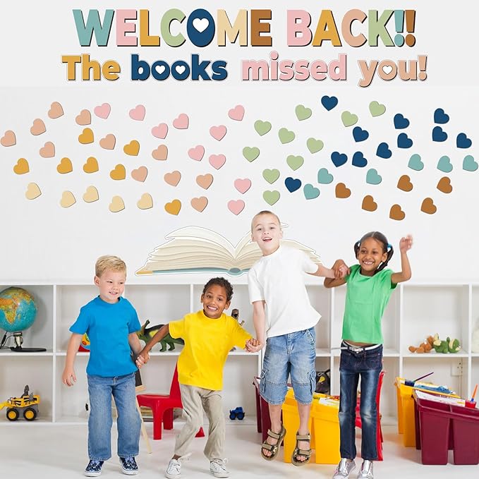 Heart Reading Bulletin Board Classroom Decorations Set Boho Heart Bulletin Board Border Cutout Welcome Back The Book Missed You Craft Home School Library Wall Decor Supplies