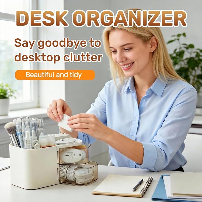 Desk Organizer with 3 Compartments and 2 Drawers, Multi-Functional Pencil Holder for Desk Organizers and Accessories for School, Home, Office Supplies, ‎6.89" x3.54" x 3.62''