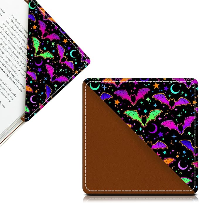 Cute Leather Bookmarks, Fun Triangle Making Corner Bookmark, Book Accessories for Reading Book Lovers, Unbreakable Page Markers for Women Men Cute Colorful Bats