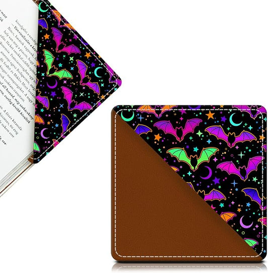 Cute Leather Bookmarks, Fun Triangle Making Corner Bookmark, Book Accessories for Reading Book Lovers, Unbreakable Page Markers for Women Men Cute Colorful Bats