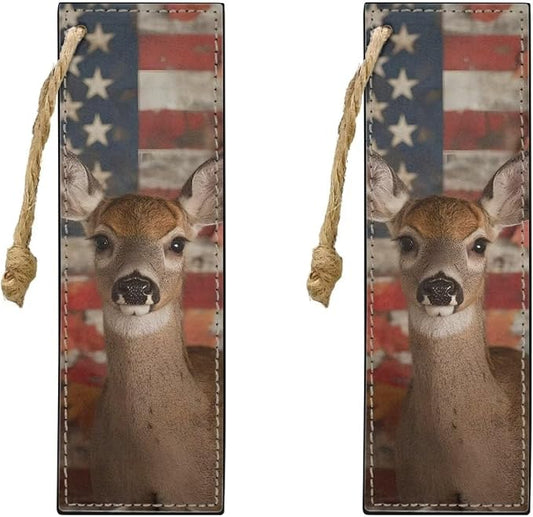 Book Marks for Book for Women Vintage Deer American Flag 2PCS Bookmarks with String Portable Bookmarks