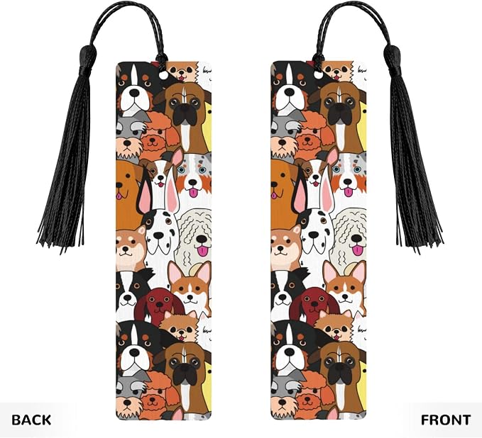 Cute Puppy Dog 5pcs Wood Bookmarks with Tassel for Planner Reading Book Lovers Accessory Readers Men Women 4.6 X 1.2 Inch