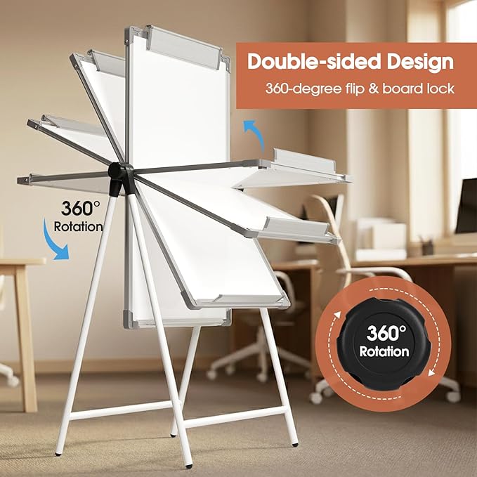MaxGear Double Sided Whiteboard with Stand, 36" x 24" Large Dry Erase Easel Whiteboard, Height Adjustable Aluminum Alloy Frame, Portable White Board for Office Classroom Teaching