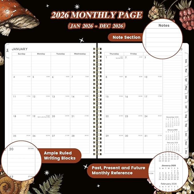 2026 Planner - Calendar Planner 2026 8" x 10" from Jan. 2026 - Dec. 2026, 2026 Planner Weekly and Monthly with Twin-Wire Binding, Monthly Tabs, Perfect Organizer