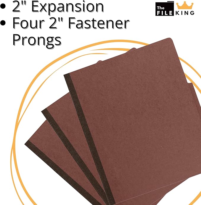 The File King One Divider Brick Red Pressboard Classification File Folder - Letter Size | Box of 10 | Top Tab | 2” Expansion | Four 2-Inch Durable Fastener Prongs | USA Made