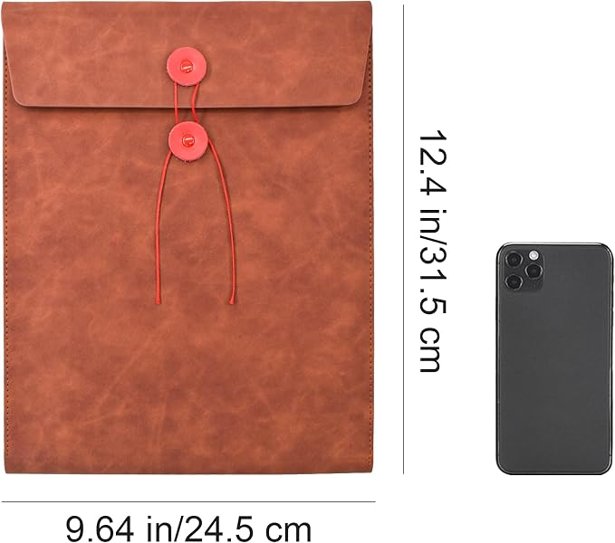 VANRA Vertical PU Leather Envelope File Folders Expanding Document Holder Organizer Pocket Folder Portfolio for A4 Letter Size Paper with String Tie Closure (Brown)