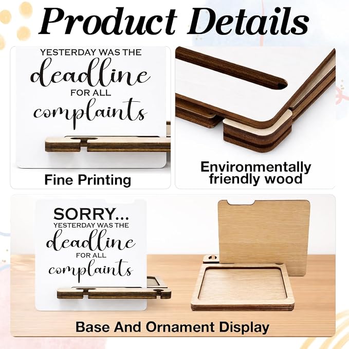 Funny Team Office Gifts - Multi-functional Desk Organizer - Humorous Office Deadline Quote Wooden Sign for Office Desk Shelf Decor