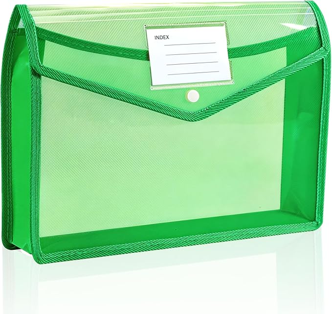 Plastic Expanding File Folder, Folders for Documents, Transparent Envelopes with Elastic Closure, File Folder Organizer Holder, Large Capacity, Fit Letter/A4 Size (Green-1Pcs)